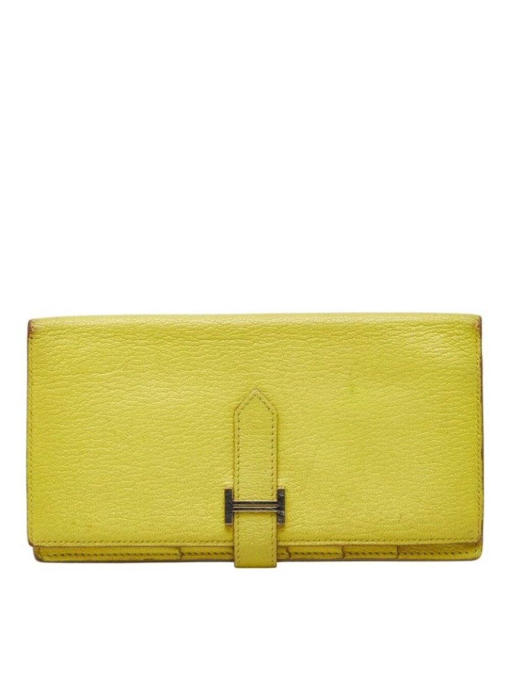 Hermes Bearn Souffle Bifold Wallet Lime Yellow Chevre - Picture 1 of 9